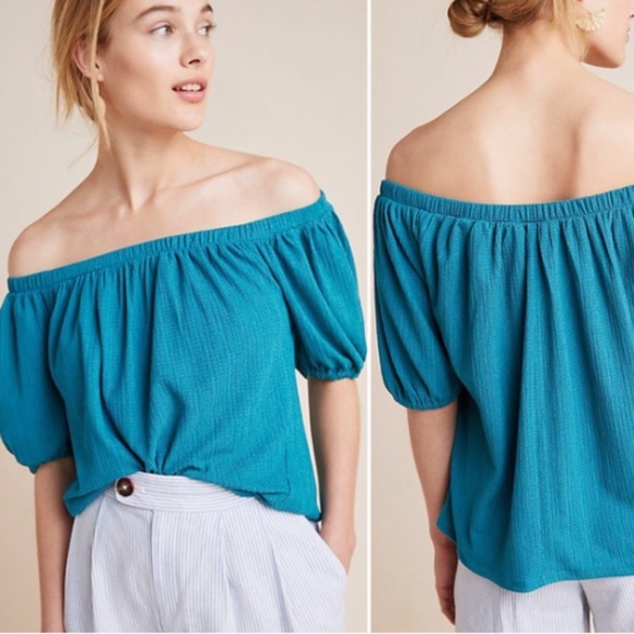 Anthropologie Elodie Turquoise Off Shoulder Top - Picture 1 of 4